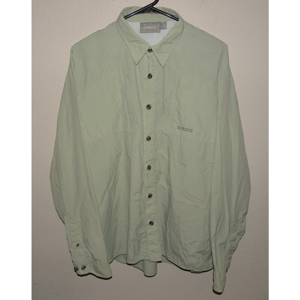 Sage Brand Men's Large LS Button Vented Fishing Shirt Green 100% Nylon